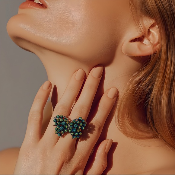 Vintage Peacock Rhinestone Butterfly Ring - Picture 2 of 10